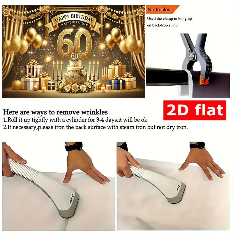 1 Polyester Banner for 60th Birthday Celebration - Golden Glittering "Happy 60th Birthday" Background, Birthday Party De