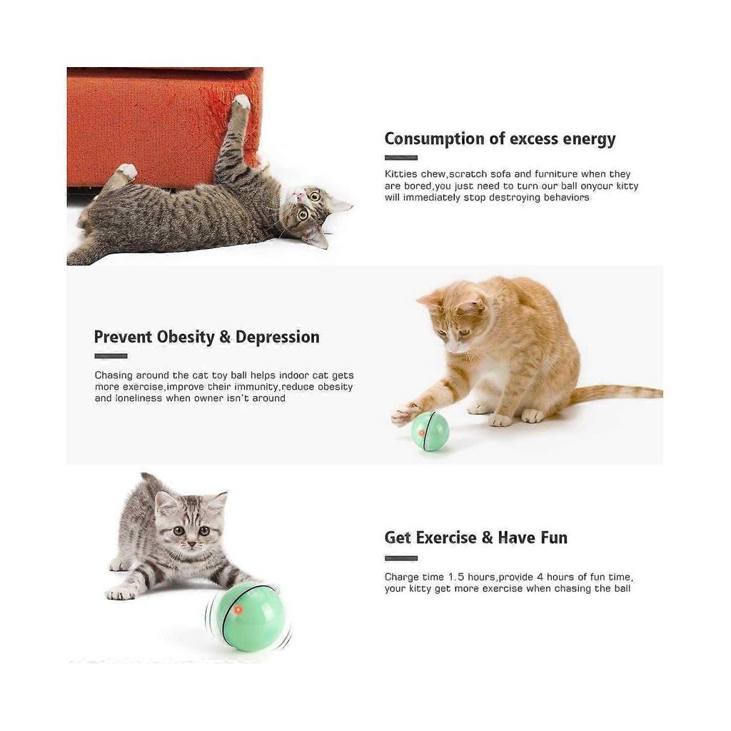 Interactive Cat Toys Ball with LED Light, 360 Degree Self Auto Rotating Intelligent Ball, Smart USB