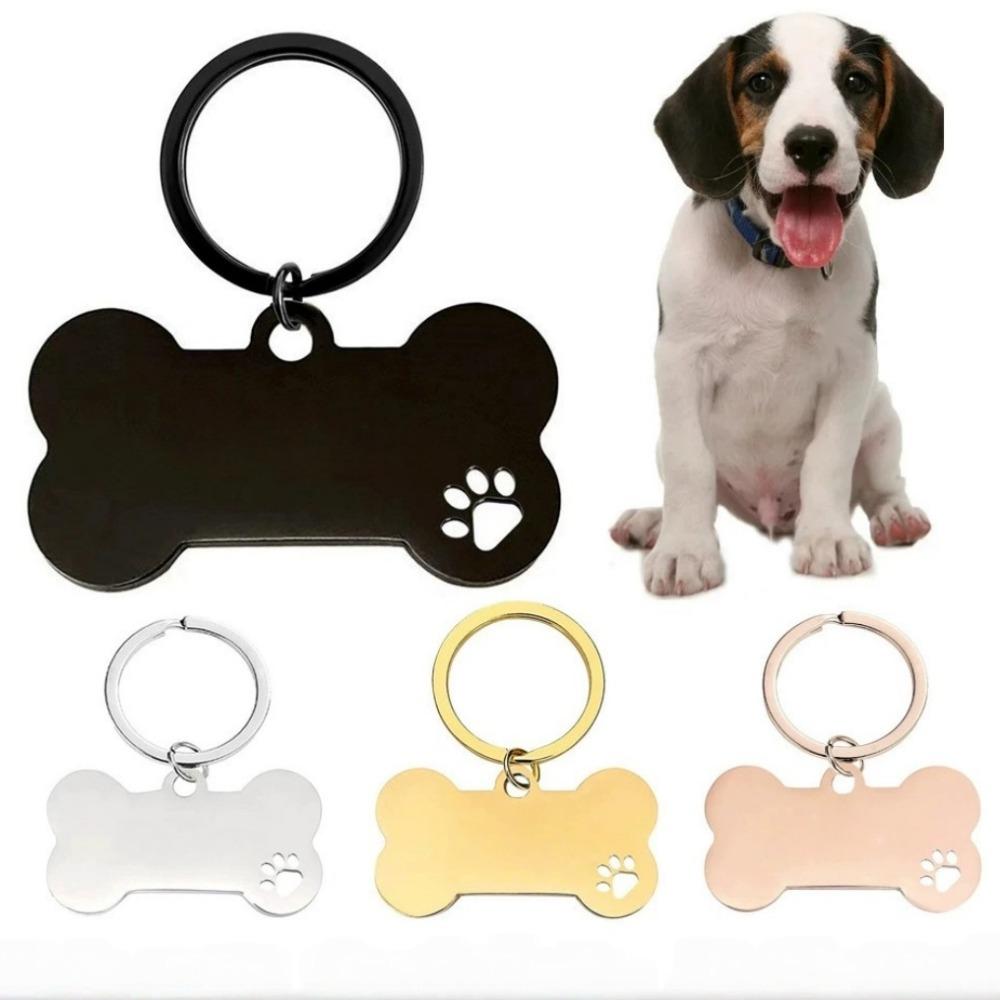 Personalized Pet Tag Keychain Stainless Steel Name Tags Dog Collar Anti-Lost Dog Decoration Bone Style for Pet Nameplate Pendant