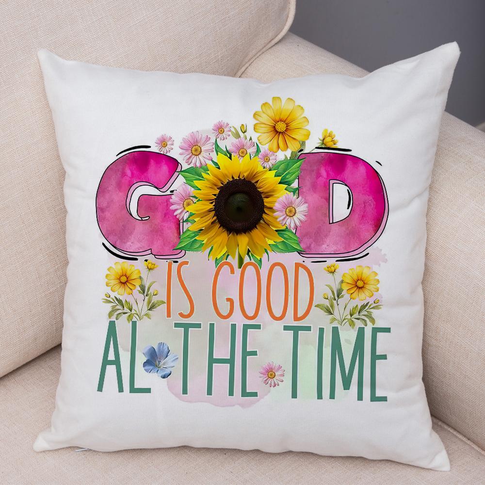 Grow In Grace Flowers Pillowcase Double Print Faith Hope Love Cushion Cover Soft Plush Wildflowers Cross Pillowe Case for Sofa