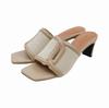Sandali, Zoccoli, Slip-on da Donna Vivian, Quadrato 6cm Beige Taglia LL, Tacco, Punta, V63505SM, Combinazione, (24,5 centimetri)