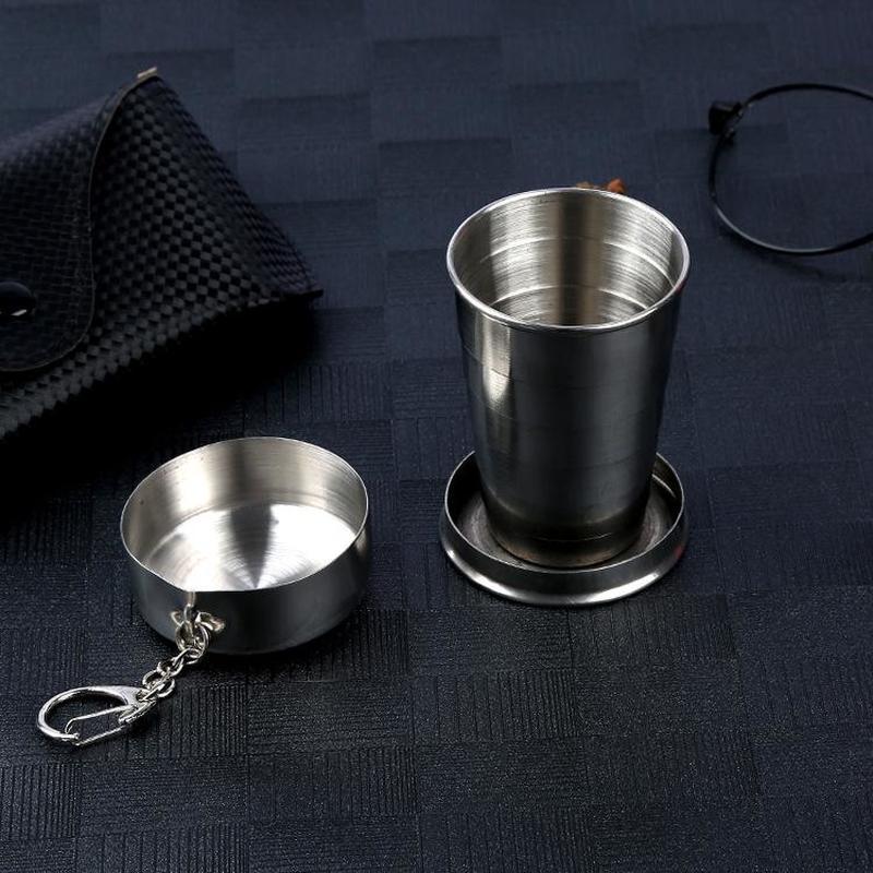 Stainless Steel Expansion Cup Outdoor Folding Cup with Key Ring Small Expansion Cup Water Cup