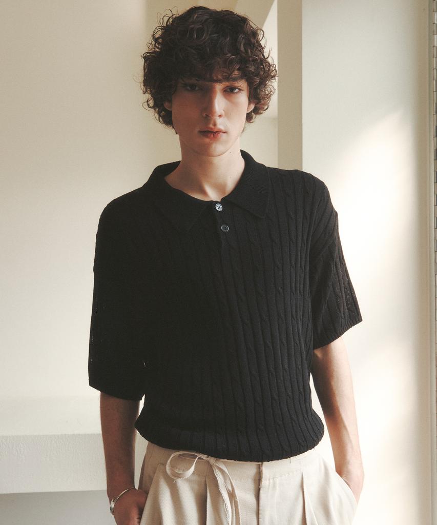 KNITTED Linen Cable Collar Half Knit Black