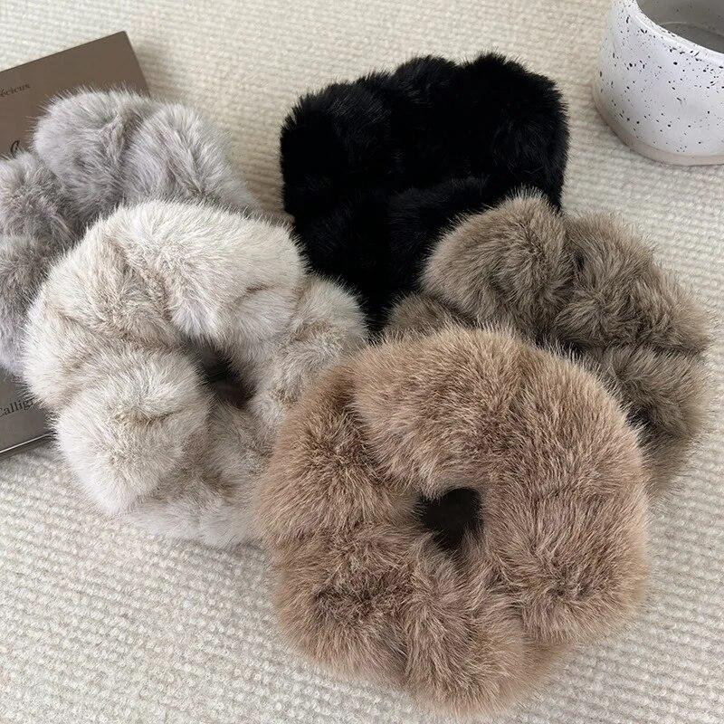 Winter Soft Hair Scrunchies For Women Plush Elastic Hair Band Multicolor Rubber Bands Ponytail Holder Headband Hair Accessories