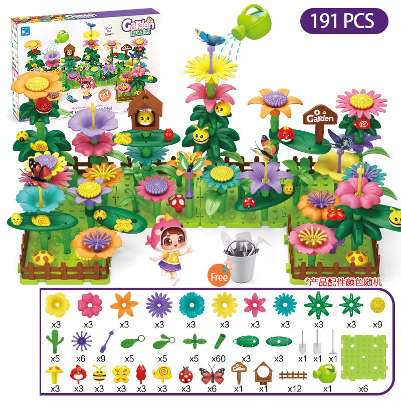 Girls DIY Flower Garden Toys Building Blocks Kids Toddlers Playset Bouquet Creative Growing Floral Garden Parents-child Interct