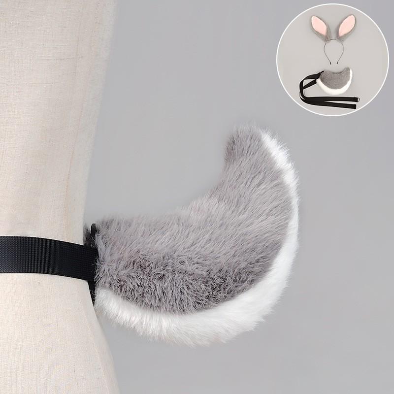 Plush Rabbit Ears Headband Tail Set Easter Costume Party Animal Themed Dress Up Accessory In White Black Camel Gray