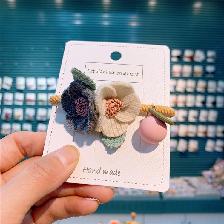 Koreańskie słodkie kwiatowe akcesoria do włosów dla dzieci: Szydełkowe spinki i krawaty z kwiatami