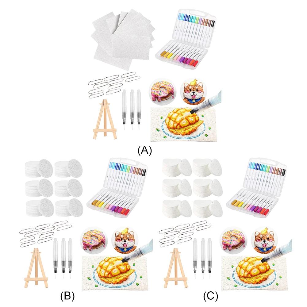Magic Puffy Paint Art 3D Drawing Magic Canvas Sponge with 10 Foam Paint Paper and 12 Markers and 3 Soft Tip Water Storage Brush