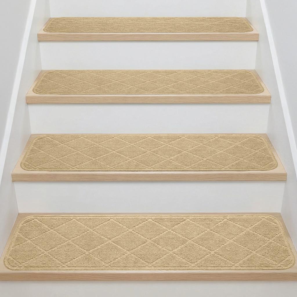 4Pc Edging Stair Treads Polyester TPE Backing Non-Slip Carpet Mats 20x76CM Indoor Stair Runner for Wooden Step Edging Stair Rugs