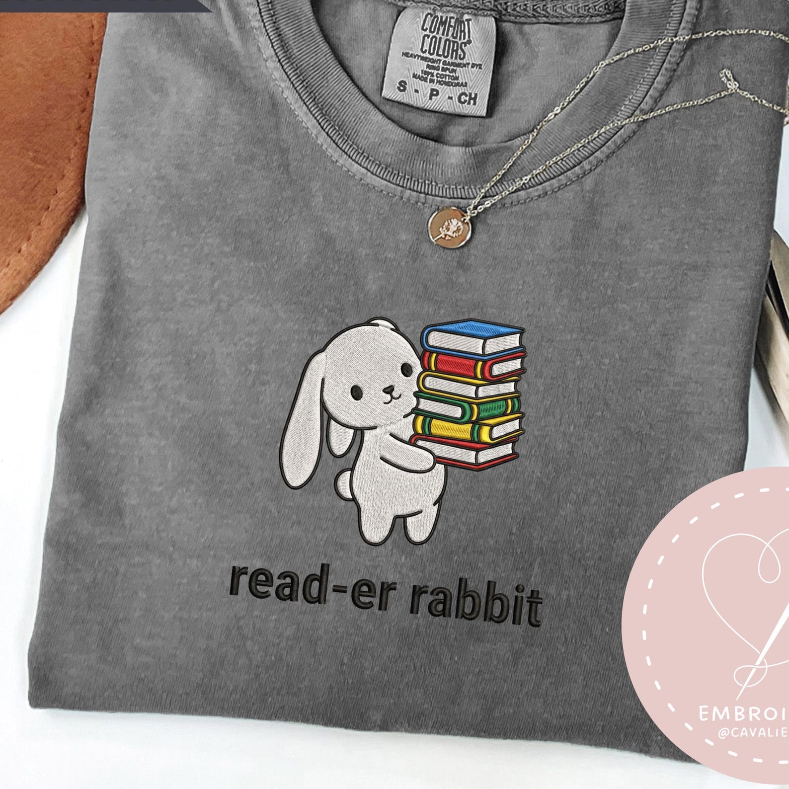Read-er Rabbit Bookish Embroidered Shirt, Comfort Colors Reader Tshirt, Gift for Book Lover, Book Lover Shirt 2XL