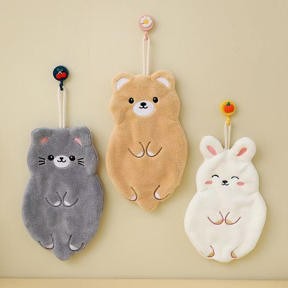 

2Pcs Cartoon Hand Towel Handkerchief Kitchen Rag Coral Water Absorption Quick Drying Household Hanging Towel Children Thickened