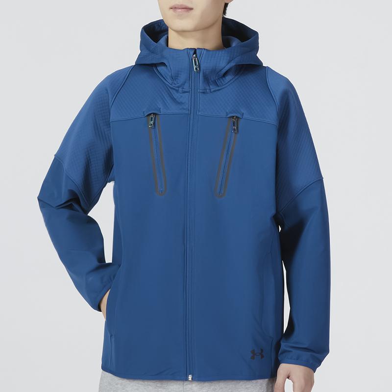 Under Armour Solid Color Sports Casual Hooded Jacket Men Jackets Blue 1374630-437