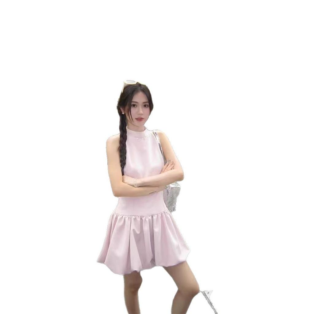 French Sleeveless Neck Dress Children's Summer New Small Waist Tutu Skirt Temperament Bud Skirt