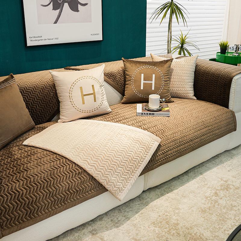 Sofa Cushion Winter Plush Thickened Seat Cushion Modern Light Luxury High-End Four-Season Leather Sofa Cover Cover Cloth Towel
