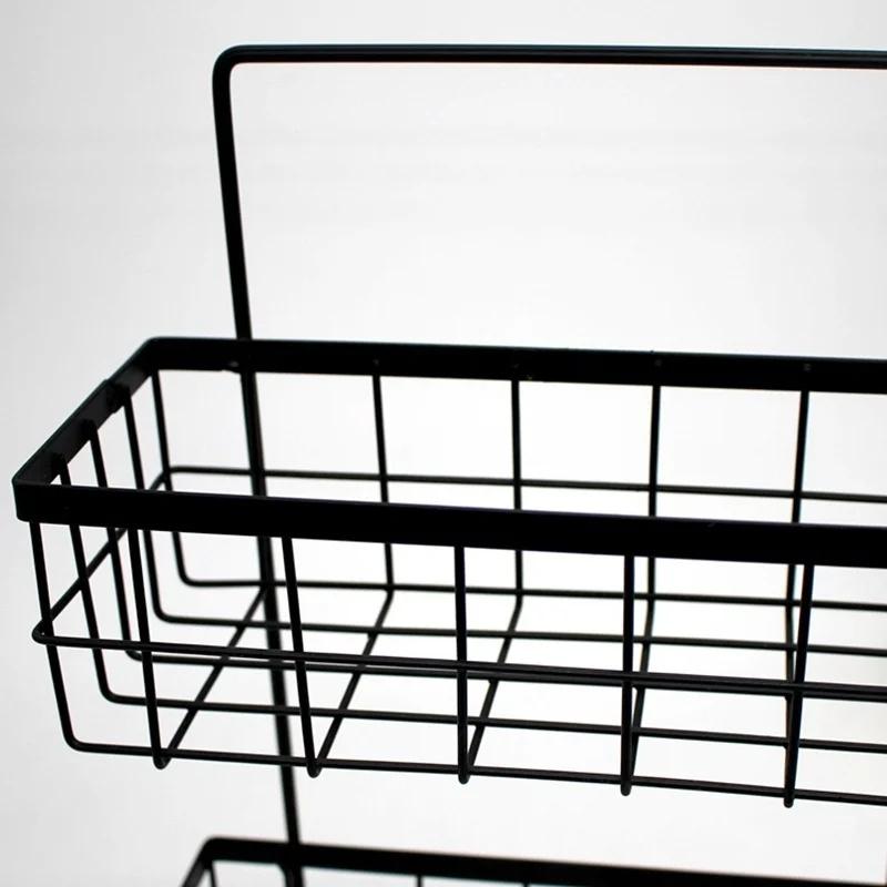 Wall Mounted Iron Storage Basket Kitchen Double-layer Rack Bathroom Toiletries Organizer Shelf