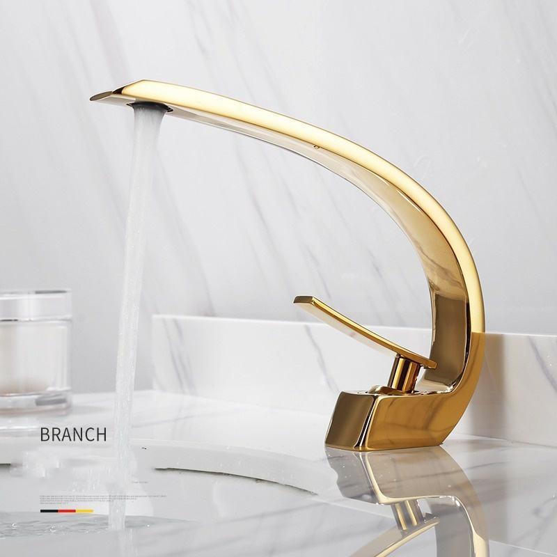 Modern Solid Brass Bathroom Basin Tap for Sink Mixer Multiple Colors Available Hot Cold Water Tap Basin Sink Mixer Basin Tap (Gold,Stainless Steel)