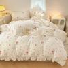 Ins Strawberry Bedding Set Spring Summer Soft Ruffles Princess Floral Duvet Cover No Filler Pillowcase Bed Sheet Quilt Cover