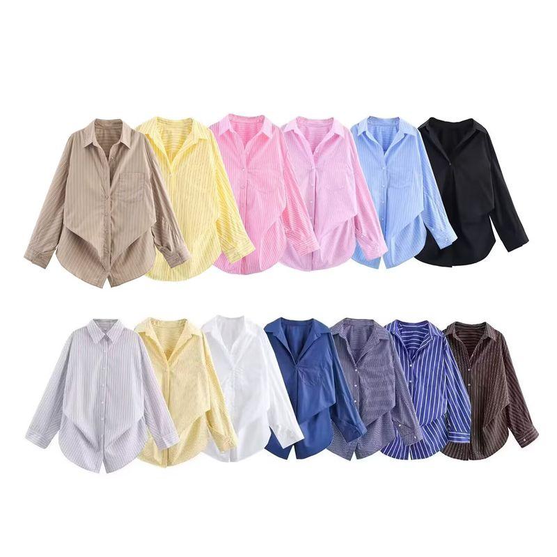 ZA Autumn New Women's Clothing ZR Fashion Wind Export Fashion Stripes Lapel Long Sleeves Shirt 2020458