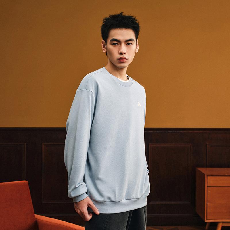 Anta Casual Fashion Trendy Sports Training Couple Knitted Sweatshirt Men Sweatshirt Dusty-Blue 952538715-1
