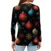 Women's Fashion Casual H Printed V-Neck Long Sleeve Decorative Button T-Shirt Tops