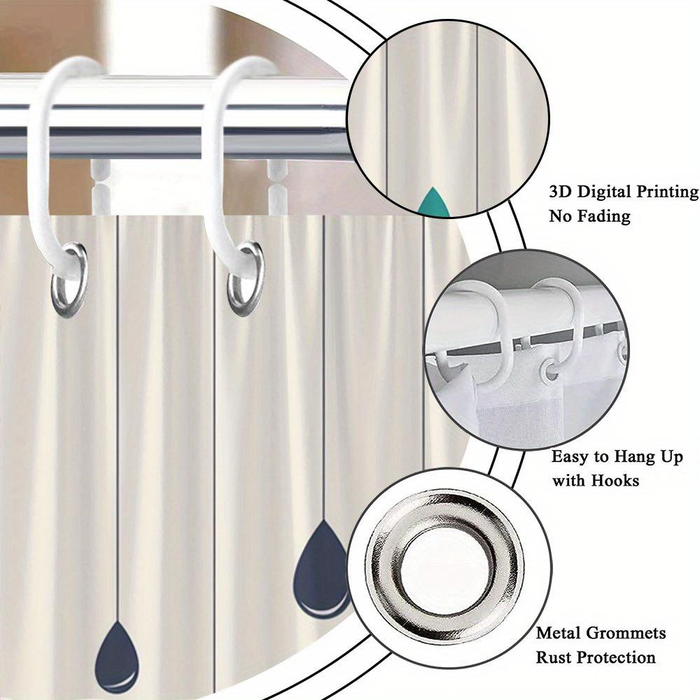 1Pc Creative Raindrop Pattern Shower Curtain Bathroom Decoration Polyester Fabric Contains 12 Hooks