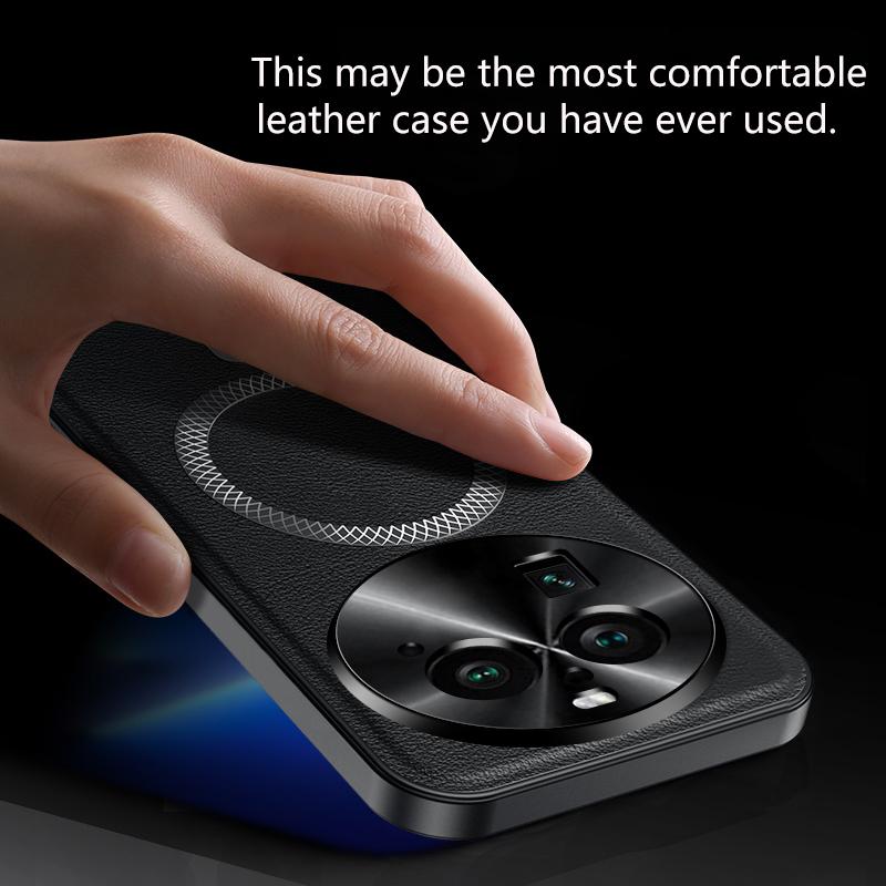 For Oppo Find X6 Case Magnetic Elegant Leather Wear-Resistant Lens Fully Covered Non-Slip Grip Edge Cover Shell