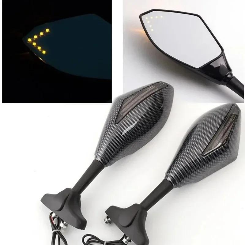 2PCS New for CBR 600 Suzuki Ducati Motorcycle Rearview Mirrors with LED Turn Signals Lights Integrated