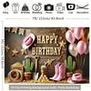 2D Cowgirl Happy Birthday Photography Backdrop, Rustic Wood & Cactus Themed Party Banner