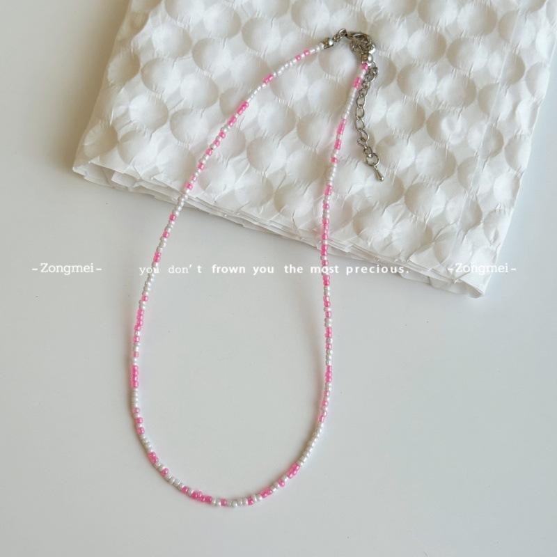 Mori sweet girl style DIY colored rice beads necklace female dopamine millet beads beaded neck chain necklace