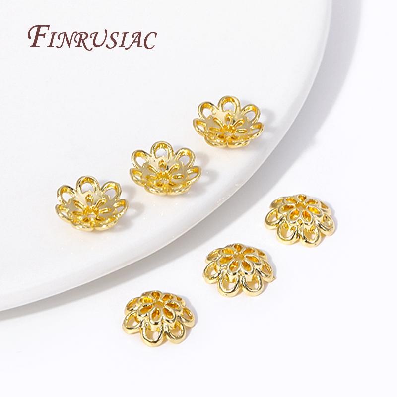 Trendy Double-layer Design Hollow Flower Caps 10MM 18K Gold Plated Alloy Bead Caps For Beads DIY Beading Jewelry Making Supplies