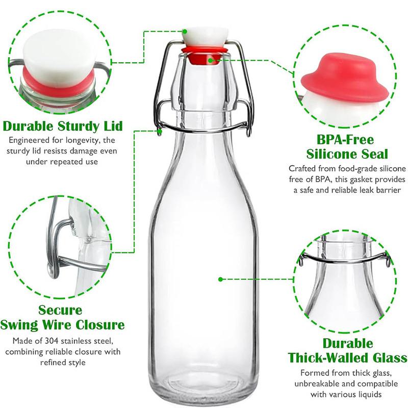 Swing Top Glass Bottles 8.5oz,Flip Top Glass Bottle with Airtight Lid for Fermentation,Mead,Coquito,Vinegar,Beer,Kefir,Juice,Oil