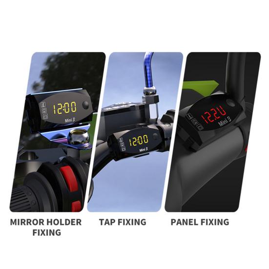 Ceas electronic 3 în 1, voltmetru universal pentru motocicletă, termometru, afișaj pentru ceas