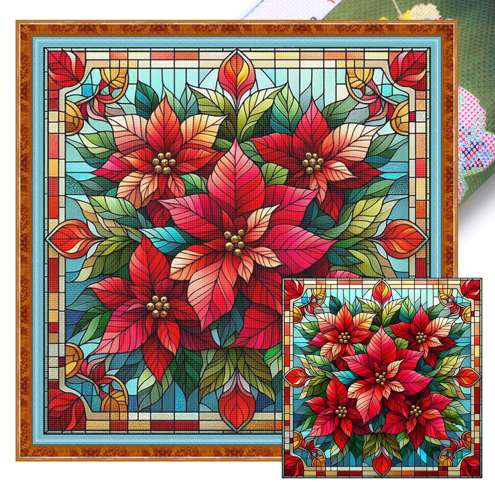 

Xmas Flower Full 11CT DIY Stamped Printed Cross-Stitch Kits 45x45cm Embroidery Needlepoint Starter Kits for Adults Home Decor