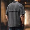 Men's Quarter Zip Textured Polo Shirt Casual Pocket Detail Loose Fit Streetwear Top