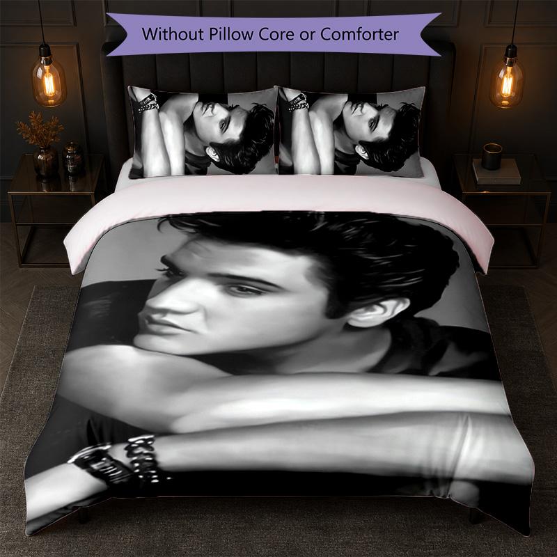 Set Copripiumino Elvis Presley 3 Pezzi 1 Copripiumino e 2 Federe Biancheria da Letto Morbida per Camera da Letto Domestica