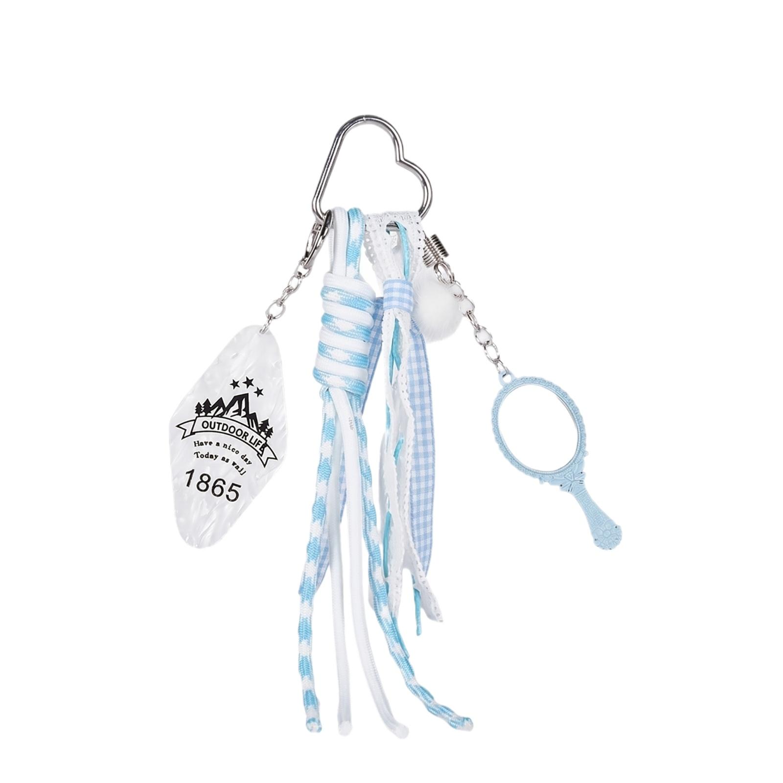 

Decorative Keychain with Multiple Hanging Elements Including Ribbon Strips and Small Accessories for Everyday Use and Bag Decoration One Size