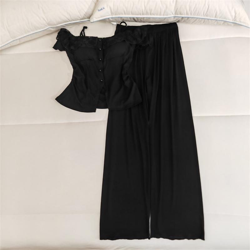Women's Lace Camisole Sleepwear Set with Chest Pads - Sweet & Sexy Spring/Summer Homewear.