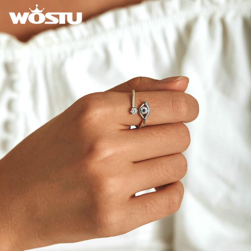 WOSTU Adjustable Authentic 925 Sterling Silver Demon Eye Engagement Open Rings For Women Female Original Jewelry CTR215