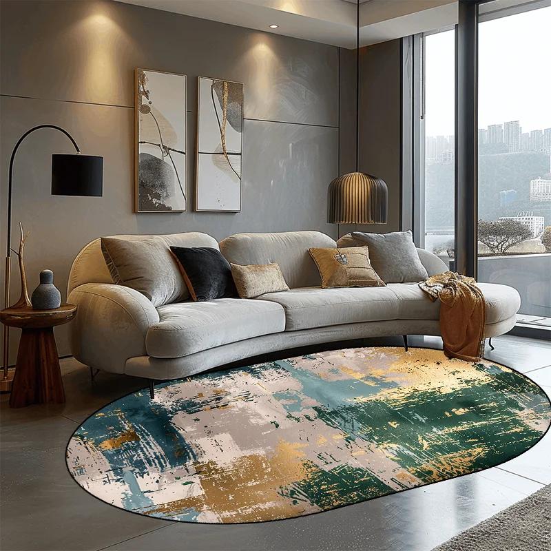 Abstrakter ovaler Teppich im nordischen Stil für Wohnzimmer Leichter Luxus Heimdekoration Sofaseite Bodenmatte Weicher waschbarer Teppich für Schlafzimmer