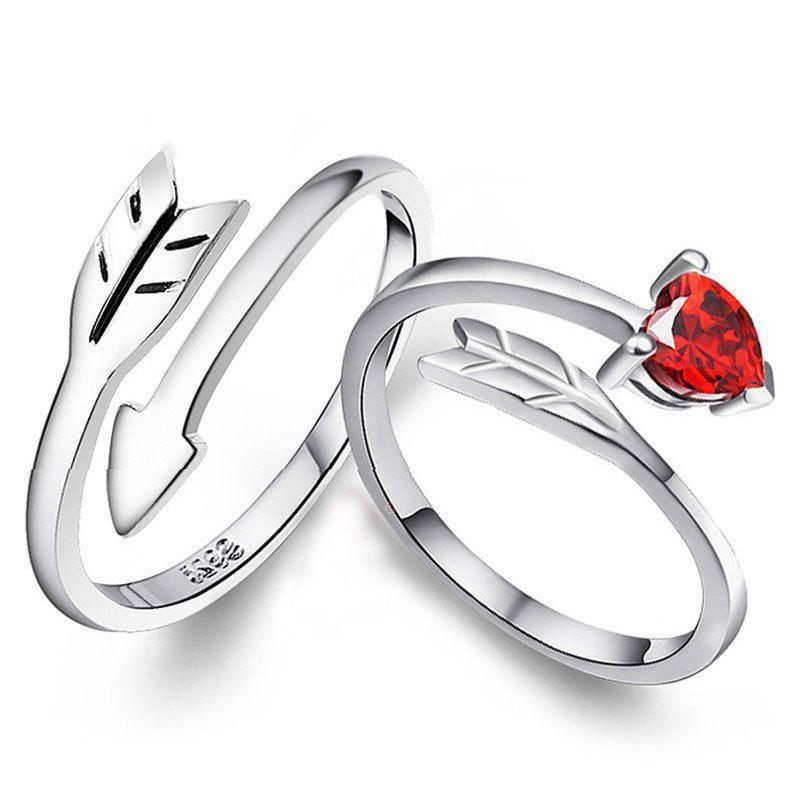2PCS 925 Sterling Silver Ring Adjustable Open Couple Engagement Rings for Women Men Wedding Ring Party Fashion Jewelry Gift