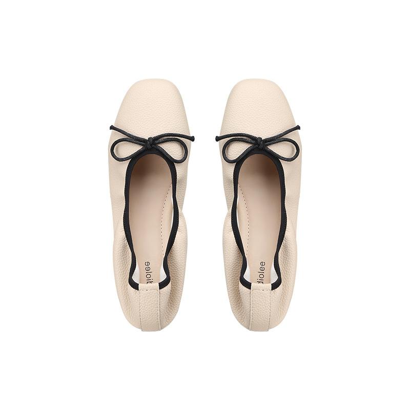 

Premium sheepskin version~ Gentle bow square head shallow mouth flat bottom soft sole ballet single shoe women 35