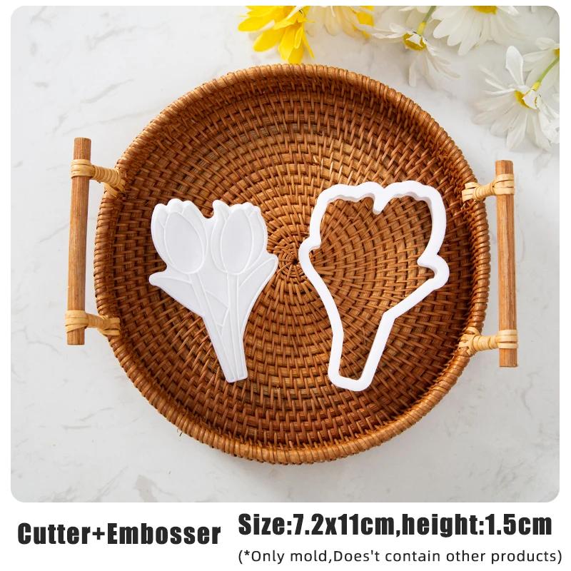 Mother's Day Frosting Cookie Embosser Mould Carnation Flower Cookie Thanksgiving Teachers Day Tulip Pattern Biscuit Cutters Mold