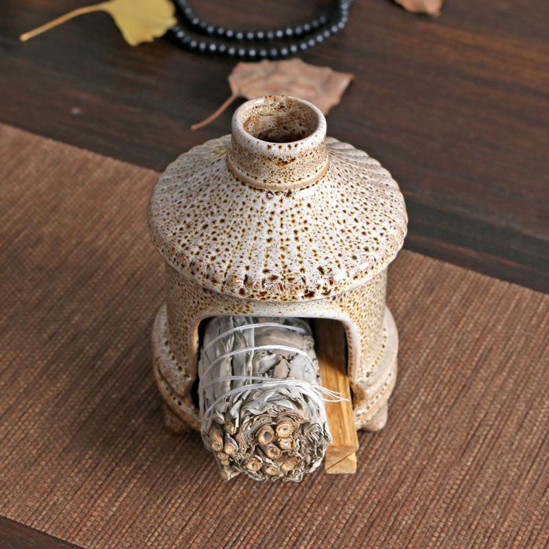 Incense Burner Palo Santo sage Burner for Cones Chiminea Handmade Ceramic Boho Home Decor Gifts Housewarming Minimalist Decor