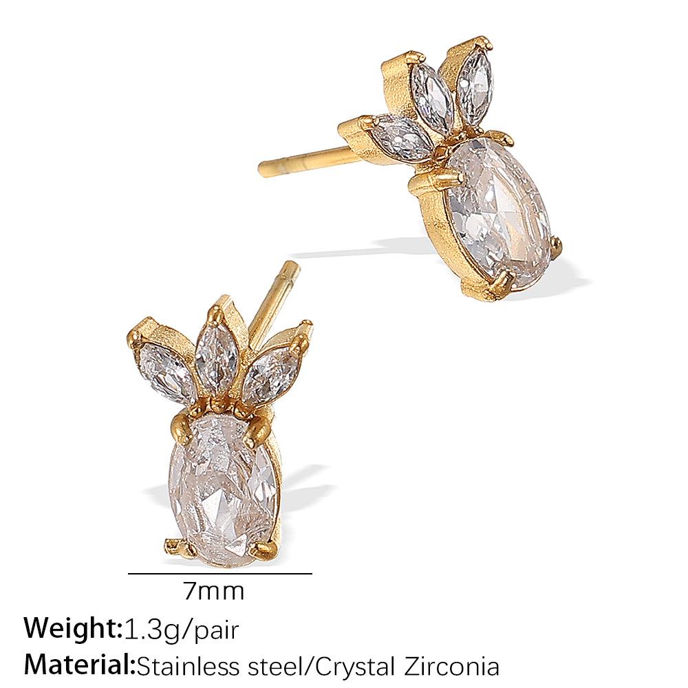 Stainless Steel Sequined Stud Earrings Jewelry Light Luxury High-End Earrings Female Moon Crown Shape Stud Earrings