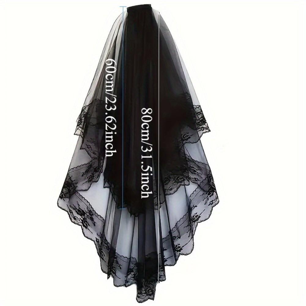Double Layer Halloween Bridal Veil Long Length Lace Tulle Veil Ghost Bride Veil Wedding Ceremony