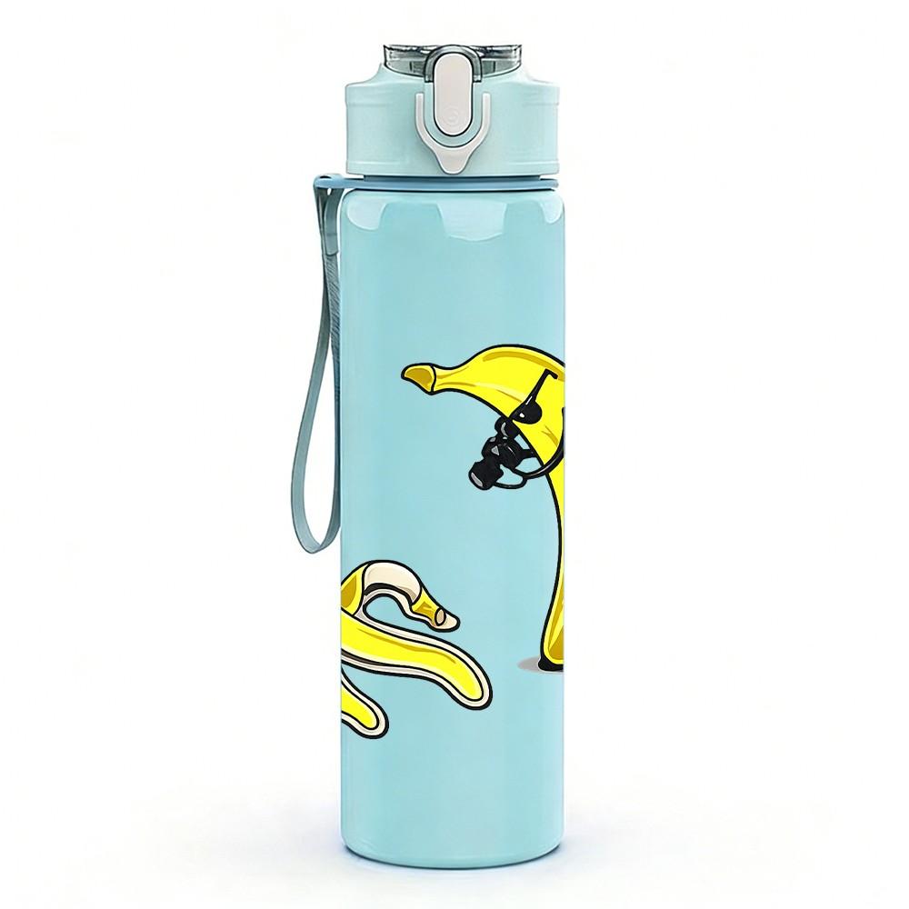 1PC Banana Fruit Cartoon Character Print 750ml Color Plastic Sports Water Bottle Leakproof Flip Straw Lid Suitable for Sports Office Home Use