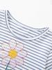 Children's Spring/Summer Mesh Striped Floral Sequin Dress - Short Sleeve