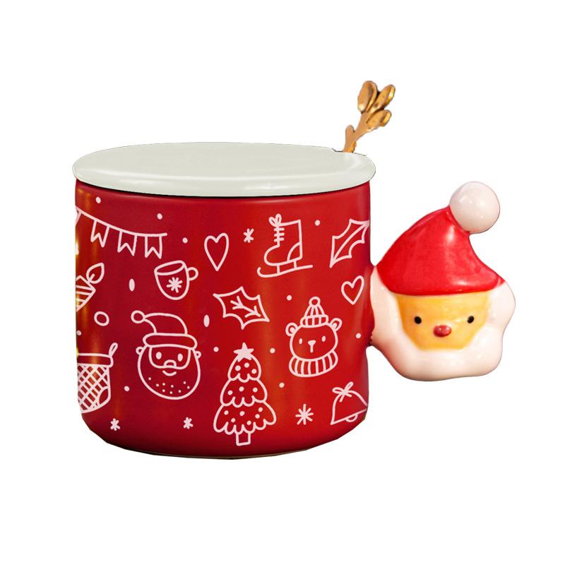 Creative Christmas Graffiti Ceramic Water Cup Santa Claus Mug with Spoon High Looking Christmas Gift Souvenir