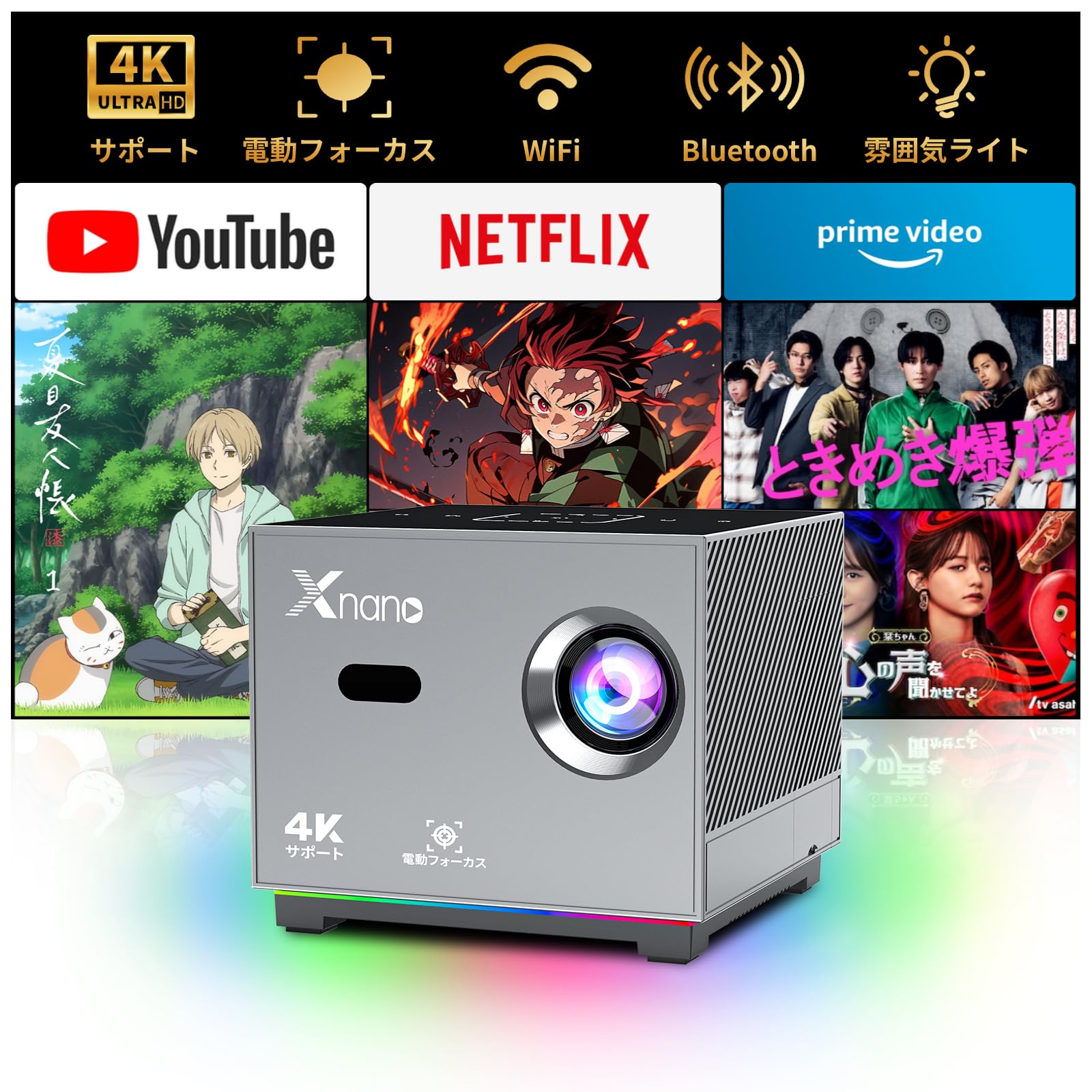 

XNANO Projector for Home Small 1080P Electric Focus Equipped with RGB Light to Enhance WIFI Bluetooth Instant Zoom Home Projector X3 Gray [Built-in сірий колір