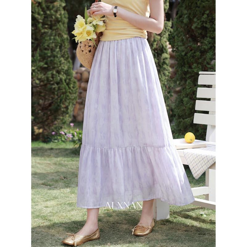 Women s Gentle Style Purple A-Line Midi Skirt L
